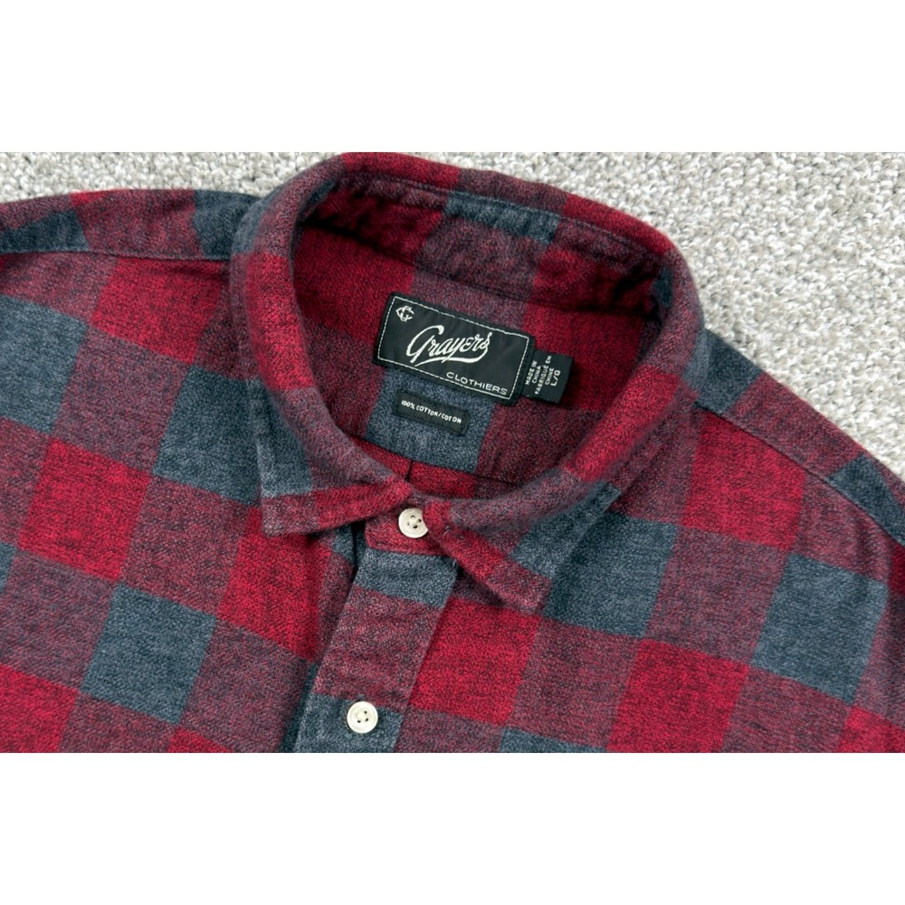Grayers Heritage Flannel Shirt Mens L Red Gray Buffalo Check 100% Cotton